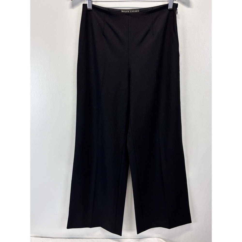 Ralph Lauren Wool Blend Wide Leg Pants Sz 8 Women Black Career Black Label